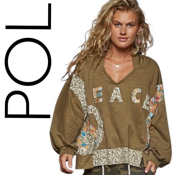 POL Tops - 740:  POL NEW HOODIE DRIED HERB